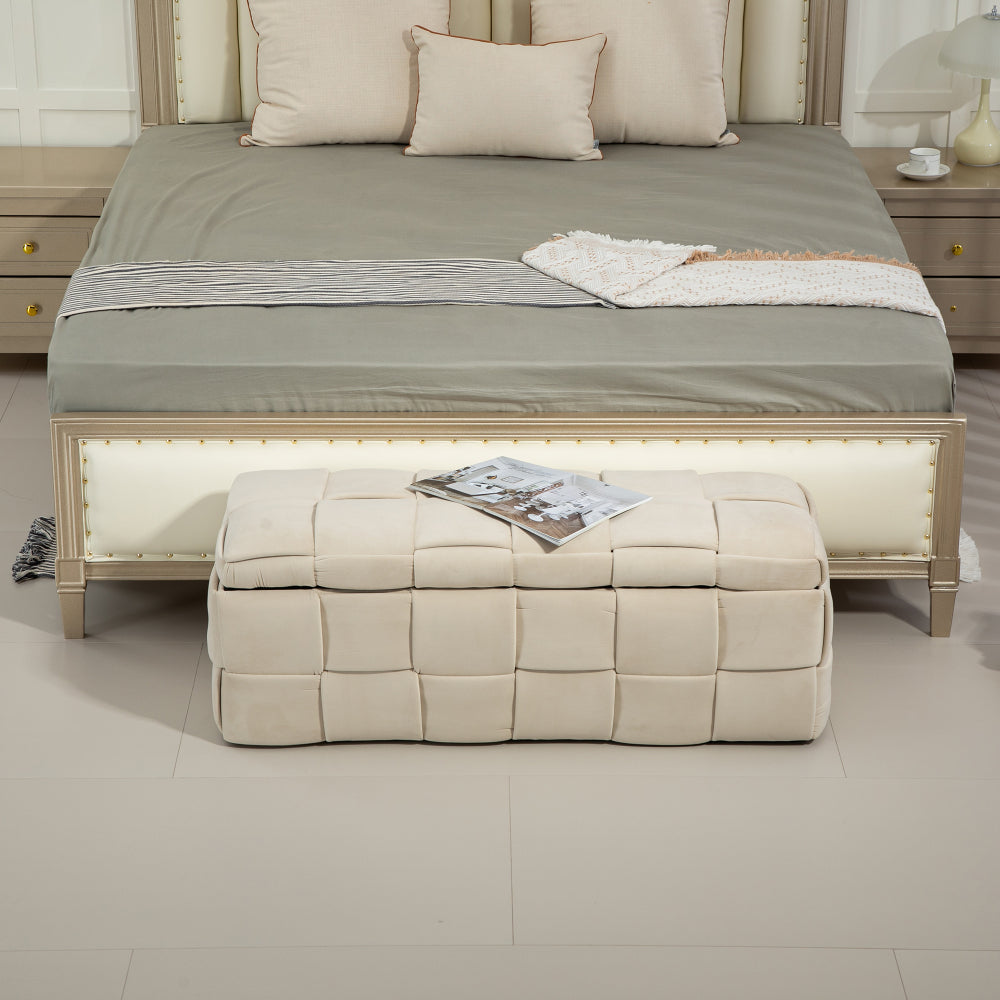 Storage Ottoman,Bedroom End Bench,Upholstered Fabric Storage Ottoman with Safety Hinge, Entryway Padded Footstool, Ottoman Bench for Living Room & Bedroom (Beige)