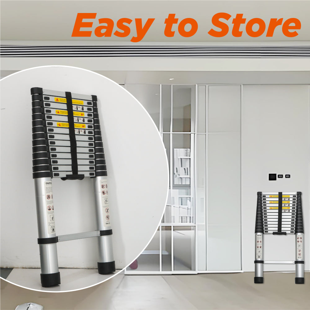 Telescoping Ladder 14.5FT, Telescopic Extension Ladder, Aluminum Alloy Folding Ladder Portable Multi-Purpose for Indoor Outdoor Work, Heavy Duty 300 lbs Load