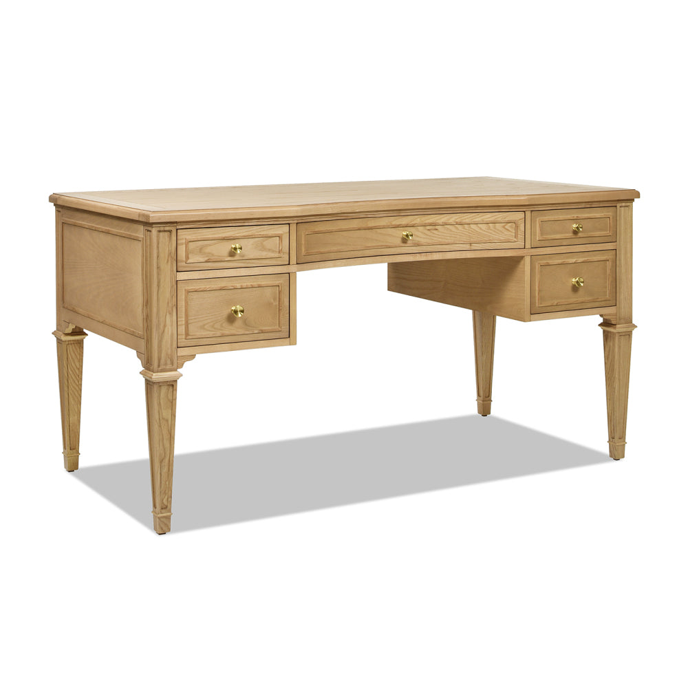 Dauphin Gold Accent 5-Drawer Wood Executive Desk, Natural Brown Wood