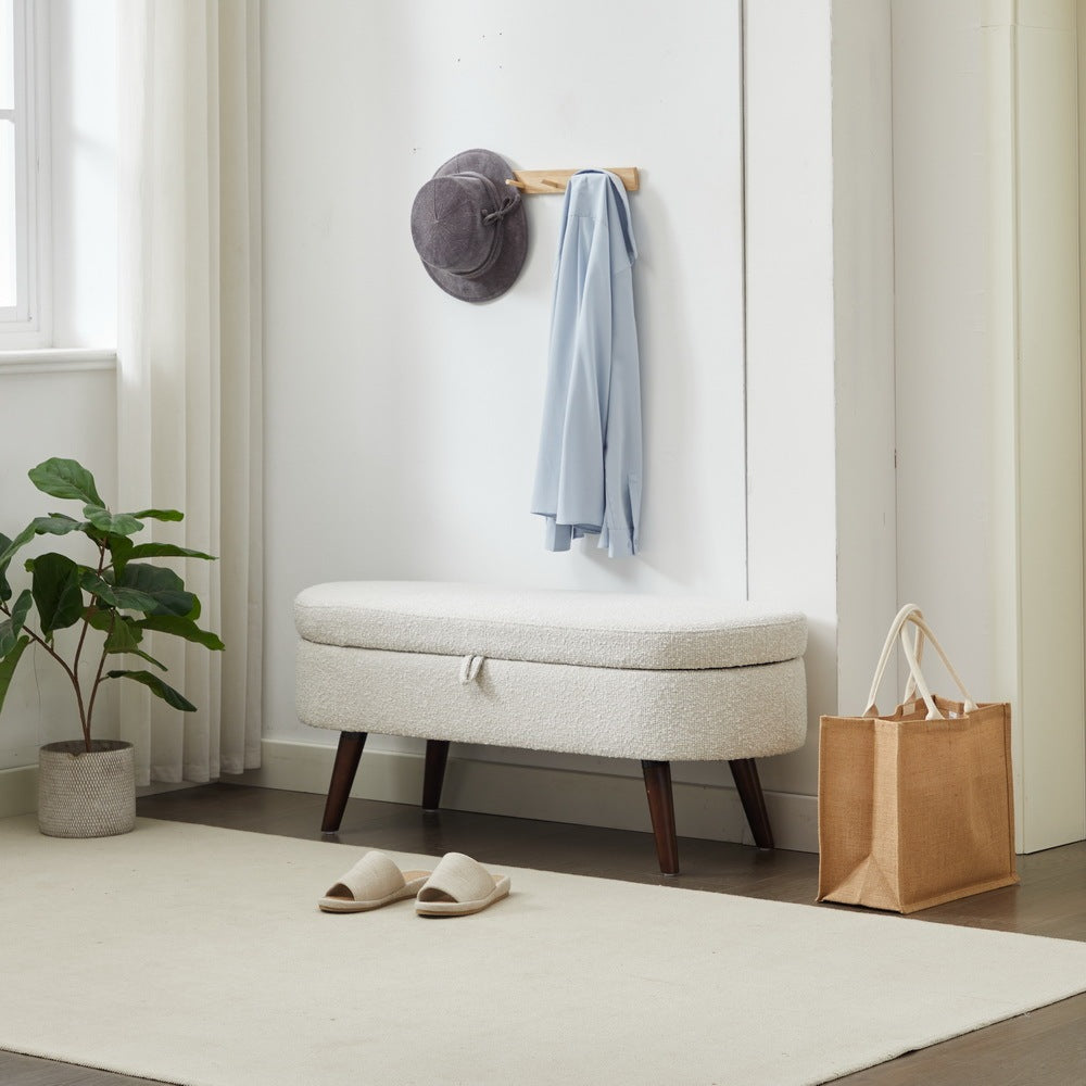S02 Basics Upholstered Storage Ottoman and Entryway Bench WHITE