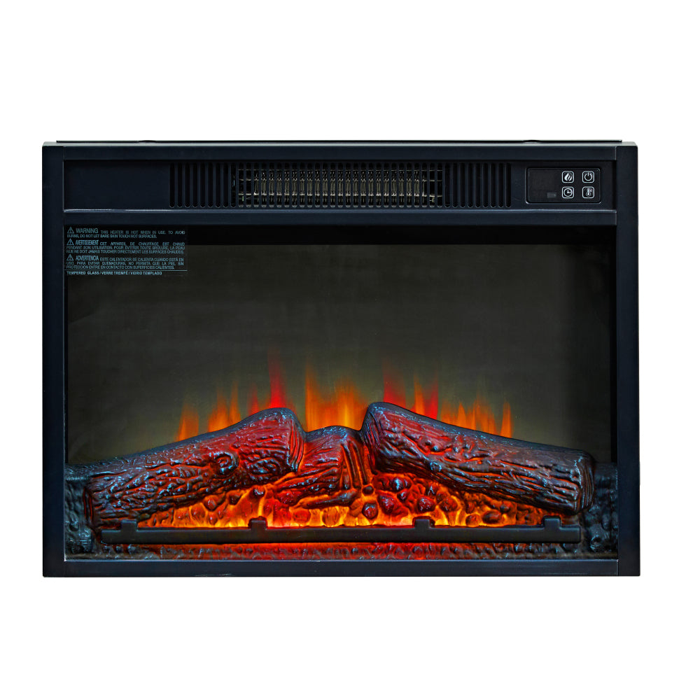 23" Electric Fireplace, 3DInfrared Black Fireplace Electric Insert Heater, with IR Remote Control, Glass View, Adjustable Realistic Logs & Flames, Indoor, 1400W