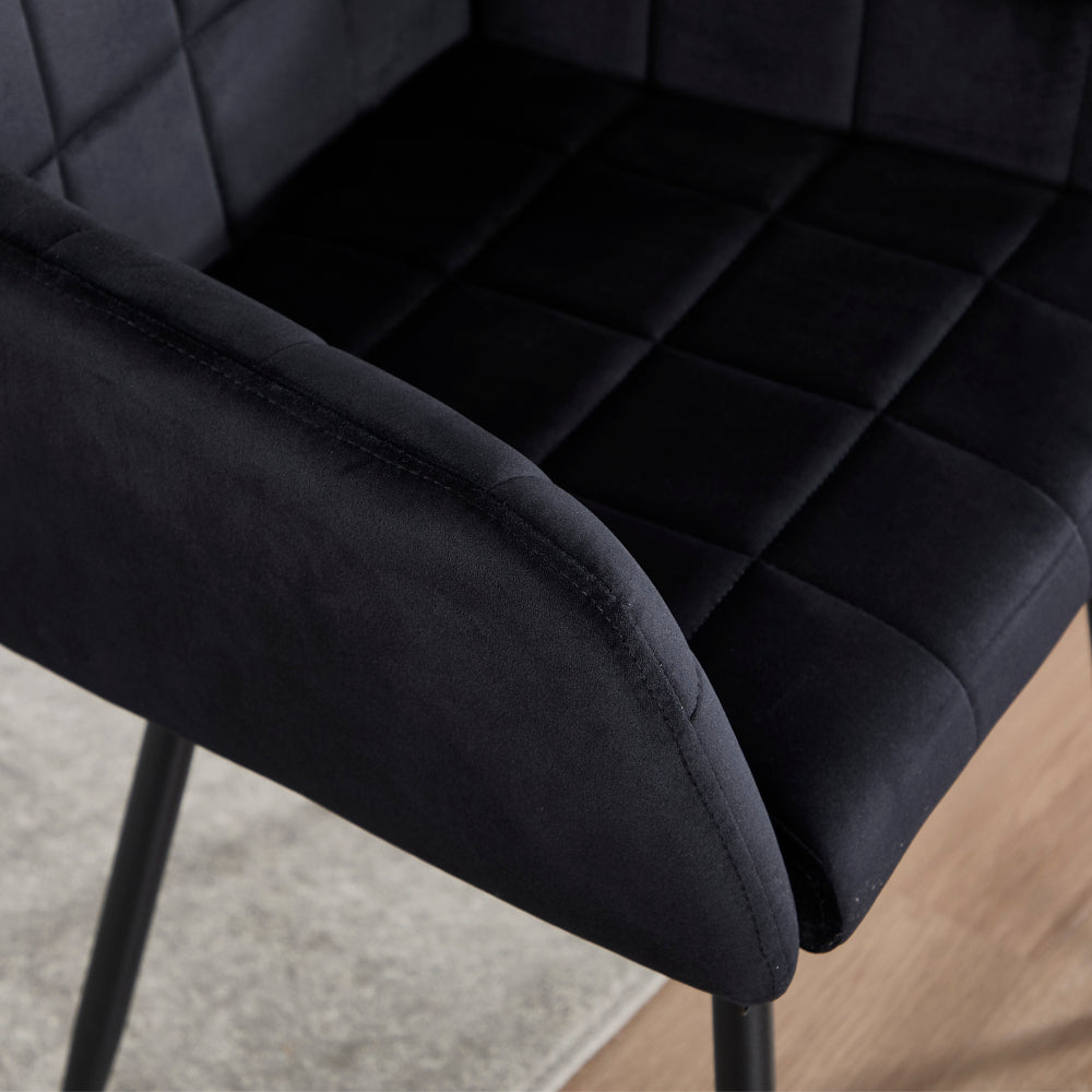 Dining Chairs Set of 2, Upholstered Kitchen Chairs with Comfortable Seat, velvet Dining Chairs with Armrests, Easy to Assemble and Clean, for Dining Room, Kitchen, Living Room,Black