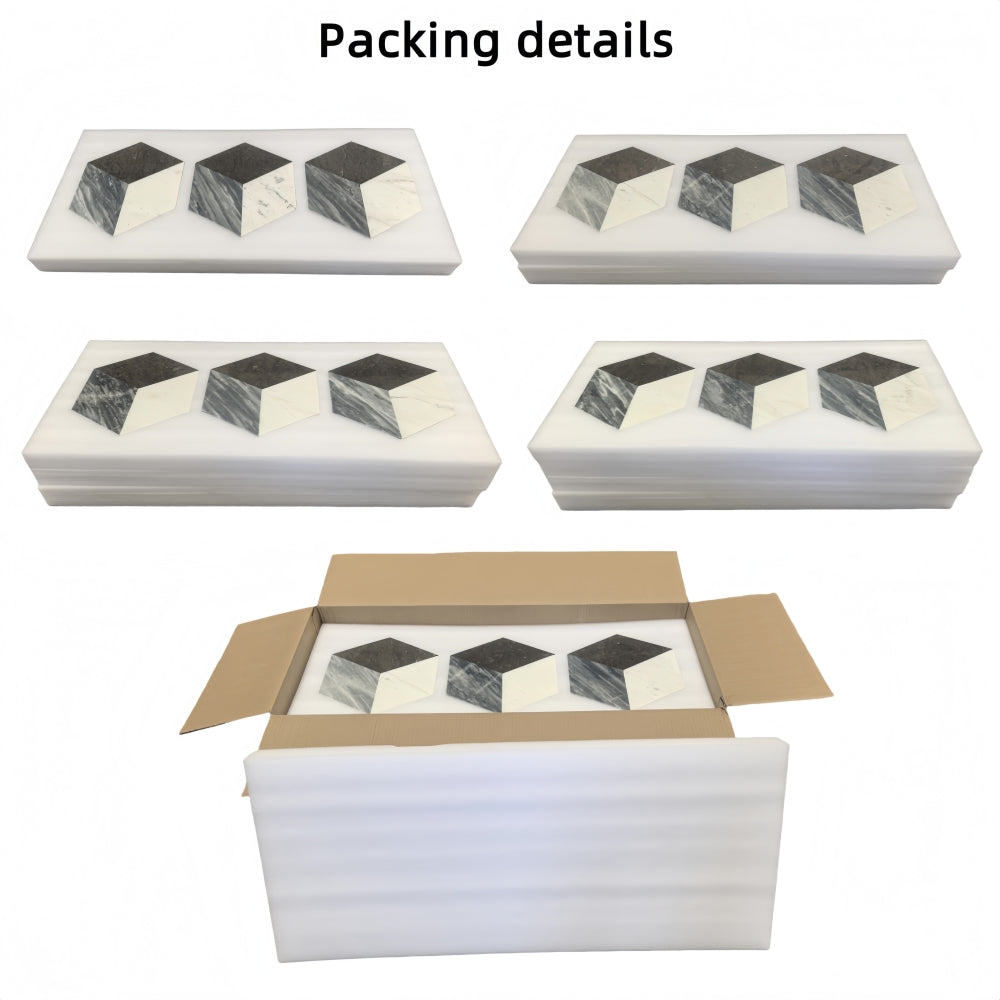 Hexagon Water-jet marble,White Gray Black 3 color, natural marble, for floor and wall,polished marble tile, natural stone, genuine marble, real marble, 1 box 12 pcs
