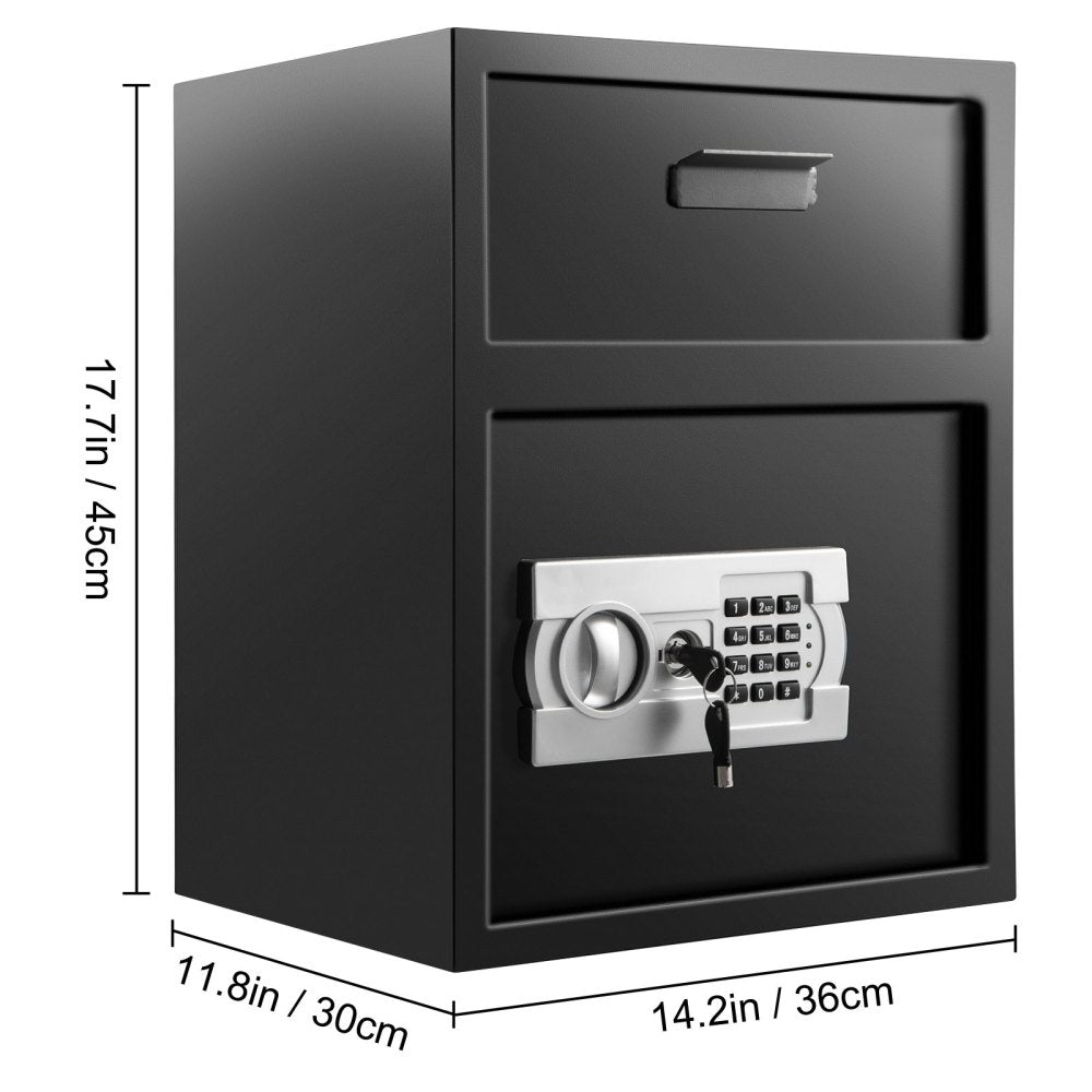 Digital Depository Safe 1.7 Cubic Feet Made of Carbon Steel Electronic Code Lock Depository Safe with Deposit Slot with Two Emergency Keys Depository Box for Home Hotel Restaurant and Office