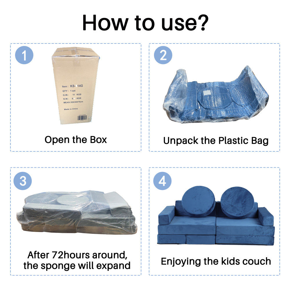 14pcs Kids Sofa Modular Play Couch,Child Sectional Sofa to Boost Creativity,Boys and Girls DIY Creativing Playroom Couch Furniture for Toddlers Conertible Foam and Floor Cushion,Gray