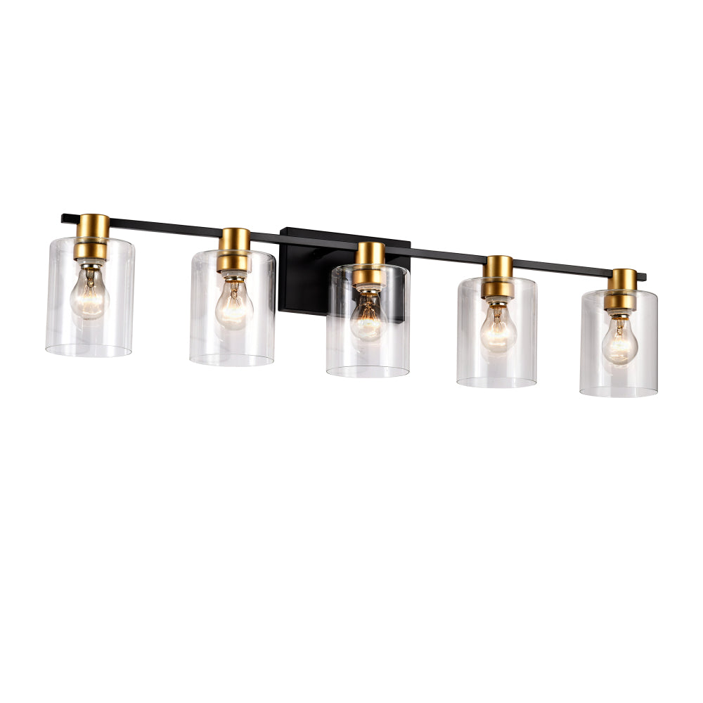 5-Light Matte Black + Matte Gold Color Bathroom Light Fixtures, Modern Vanity Lights with  Glass Shade, Vintage  Light Fixture Bathroom Over Mirror Wall Lights for Kitchen Dinning Room Bedroom Hallway
