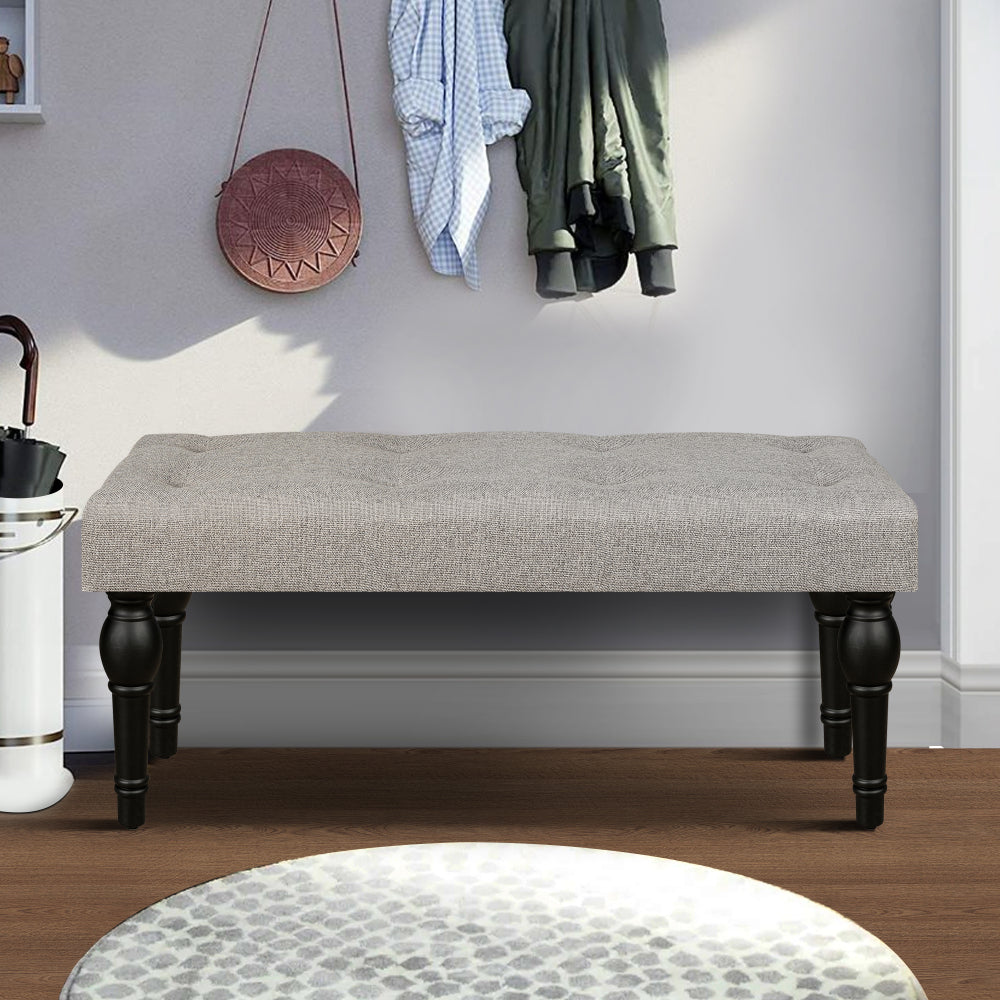 Large Round Waterproof Ottoman Coffee Table 2 Tier Oversized Button Tufted Ottoman with Wooden Shelf Storage Farmhouse Upholstered Coffee Table Living Room Footstool Ottoman Linen