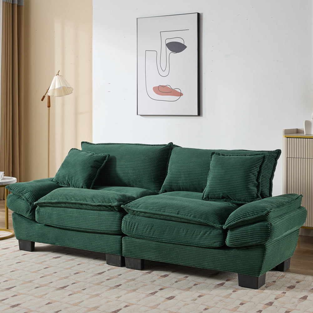 Corduroy Sofa Sleeper Couch Loveseat Sofa with Pillows Comfy Upholstered Deep Seat Sofa for Bedroom,Living Room,Apartment,Office,Dorm-Blue Corduroy