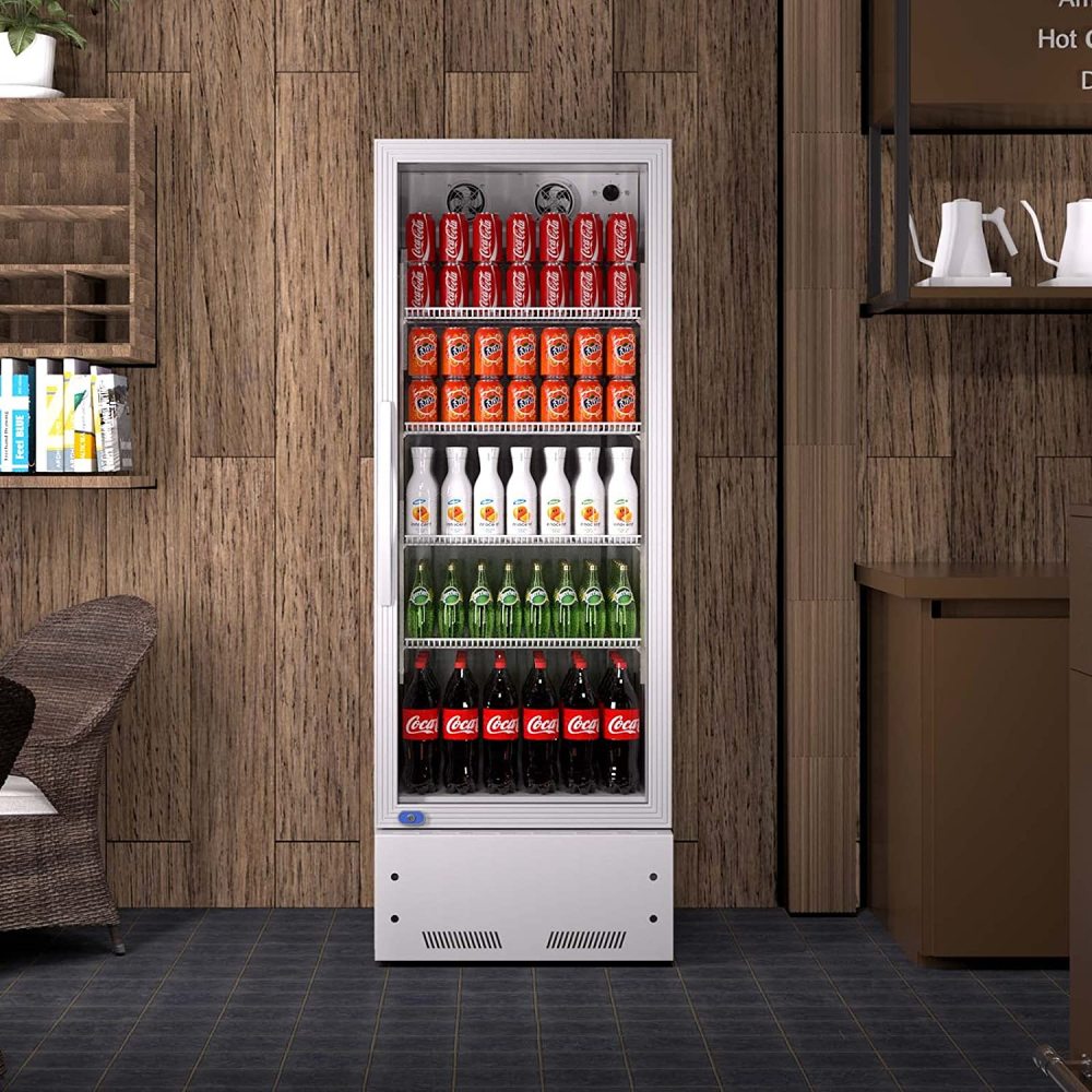 Commercial Display Refrigerator, Upright Swing Glass Door Merchandiser Fridge with LED Lightning, Reach-in Beverage Cooler for Shop Restaurant, ETL Approved, 8 Cu. Ft, Silver