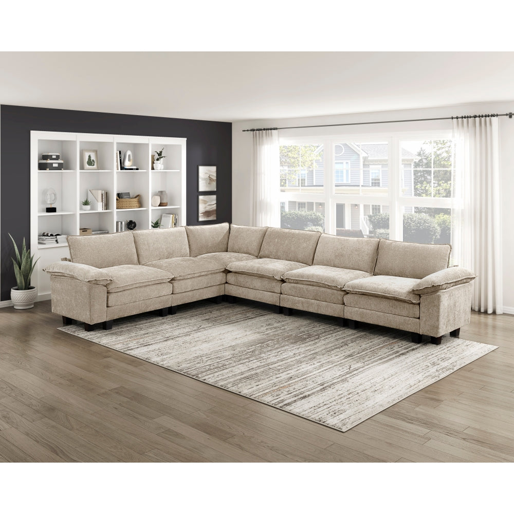 Modern Style 2pcs Arms with Adjustable Pillow Top Taupe Chenille Fabric Upholstery Contemporary Living Room Furniture Plush Comfort