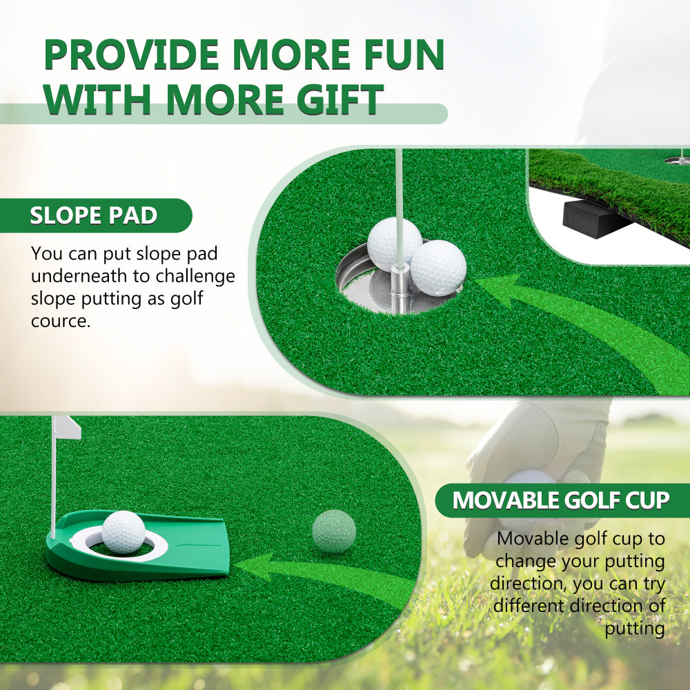 12x5 FT Golf Putting Green, Golf Training Mat with High-quality Turf, 3 Holes, 3 Flags and Cups for Indoor Outdoor