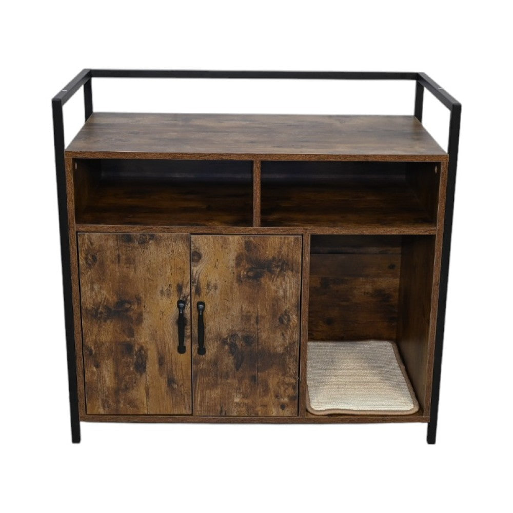 Rustic Brown Wooden Cat Litter Box Enclosure, Spacious Hidden Cat Litter Box with Scratching Mat Furniture for Bedroom, Bathroom, Living Room-31.9"x17.7"x31.4", 61 lbs