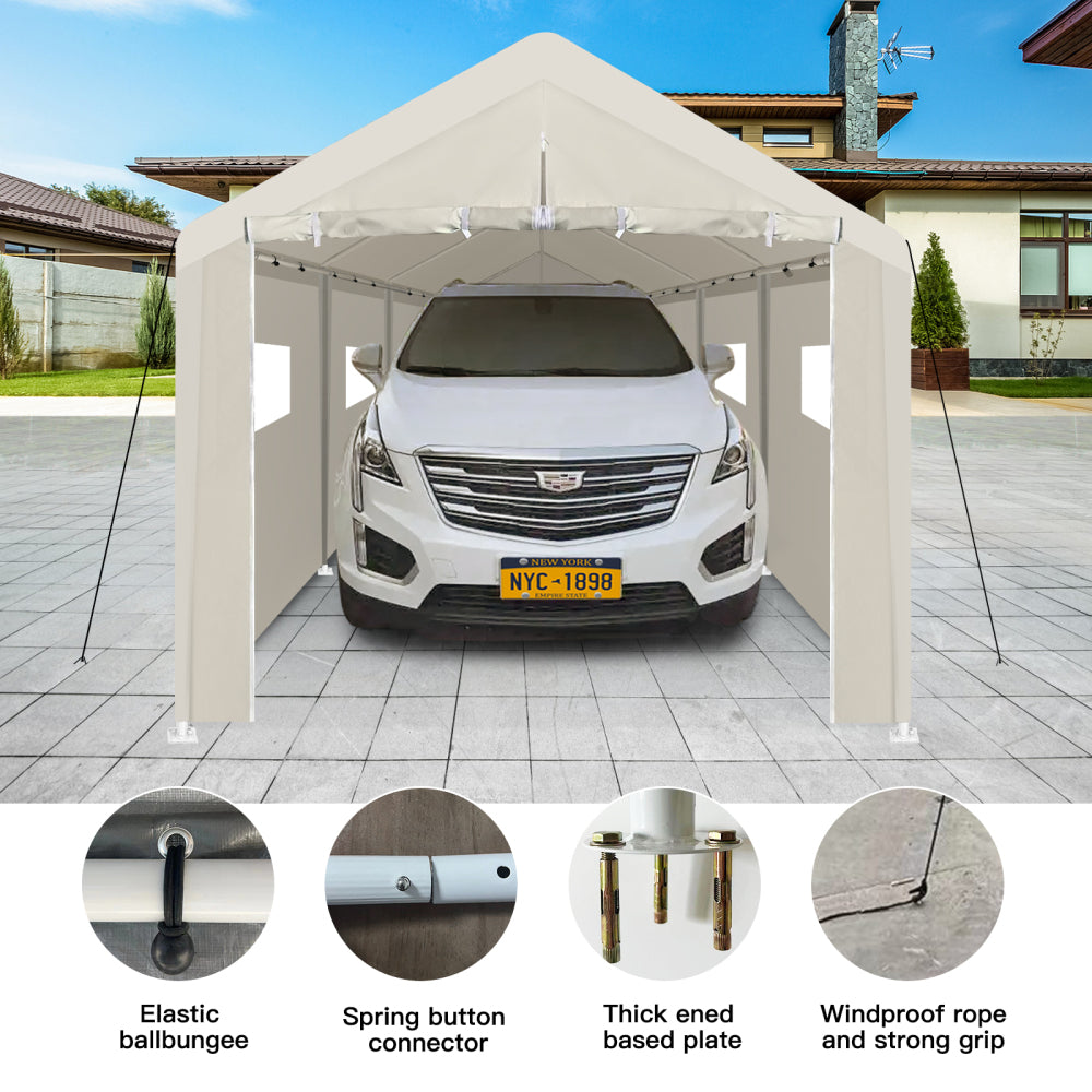 Carport, 10×30 Heavy Duty Portable Carport Garage Tent for Outdoor Storage Shelter white with window
