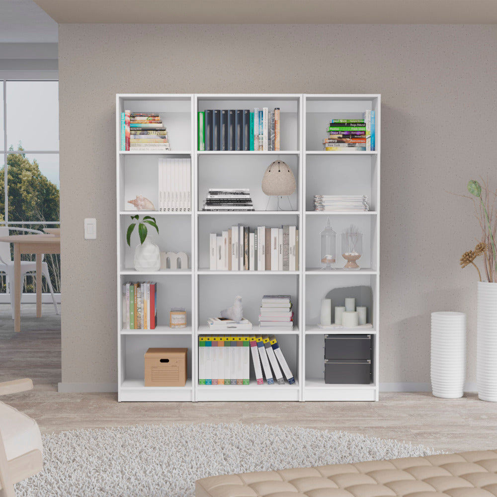 Dupree 3 Piece Home Bookcase set, 67" Wide with 14 Shelves ,  Living Room Set Set  White