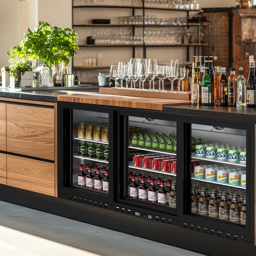11.4 Cu.Ft Back Bar Cooler 53.2"W Beverage Refrigerator, 3 Low-E Glass Sliding Doors, Counter Height Bar Fridge,Commercial Display Refrigerator, Anti-Fog, LED Light for Beer, Wine,Soft Drinks