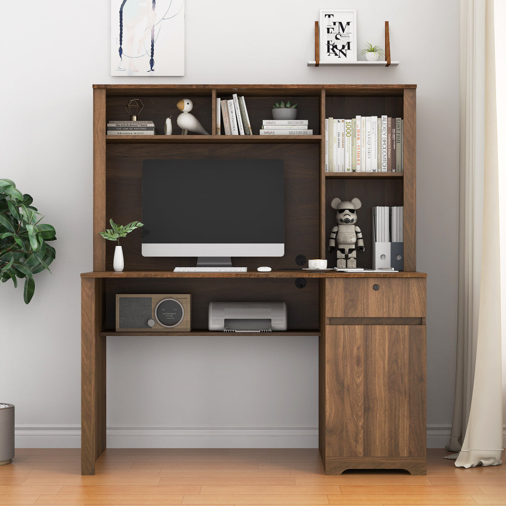 Computer Desk with Hutch & Bookshelf,Wood Executive Desk Teens Student Desk Writing Laptop Home Office Desk with Drawers,3 AC Outlets and 2 USB Charging Ports,Study Laptop Table for Home
