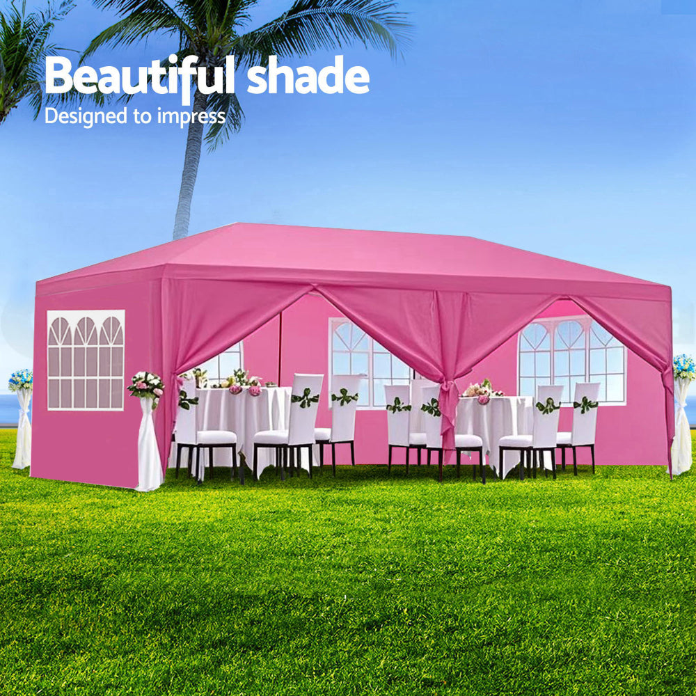 10x20' Wedding Party Canopy Tent Outdoor Gazebo with 6 Removable  Sidewalls Pink Color