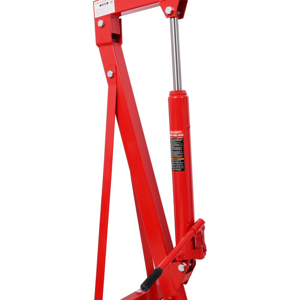 1500 LBS Folding Engine Hoist Cherry Picker Shop Crane Hoist Lift, Heavy Duty Steel with 4 Iron Caster Wheels, Red Color.