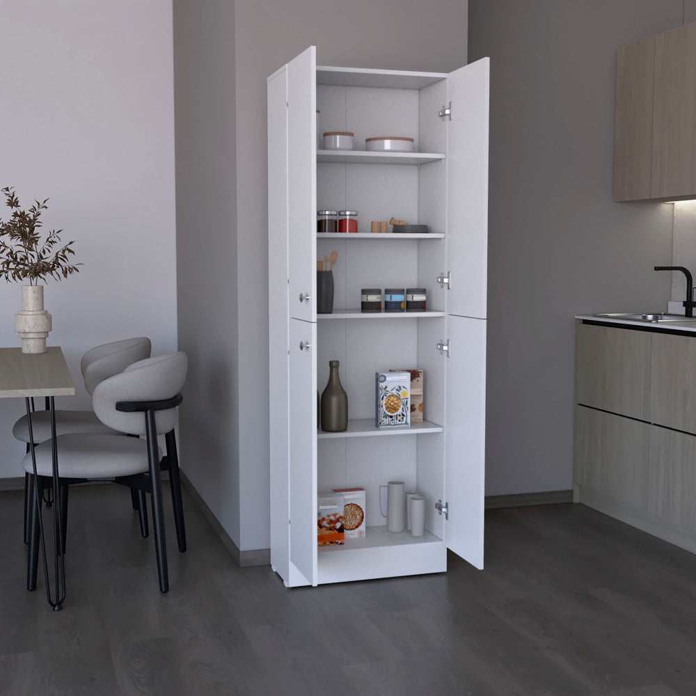 Kitchen Pantry 71" H, 4 Doors, 5 Adjustable Shelves, Laundry, White