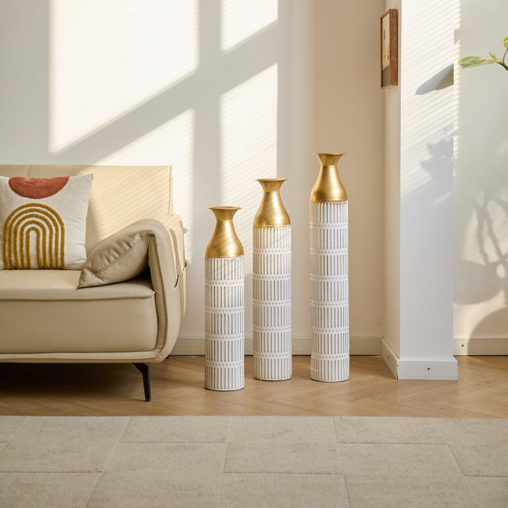 Floor Metal Vases Decorated White Metal vases Set of 3 gorgeous home decoration large glazed metal vases 24in/28.7in/33.5in height