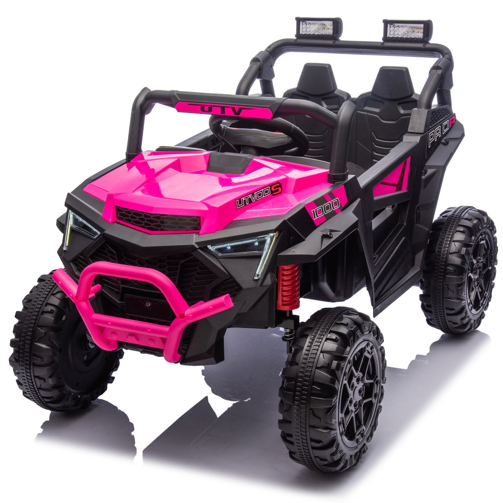 24V 400W Kids Ride On Electric UTV W/Parents Remote Control,Four-Wheel Suspension,LED Lights,Portable Handle,Advanced center panel with USB,MP3,Music,Bluetooth,,Power Display For Kids Aged 3+.