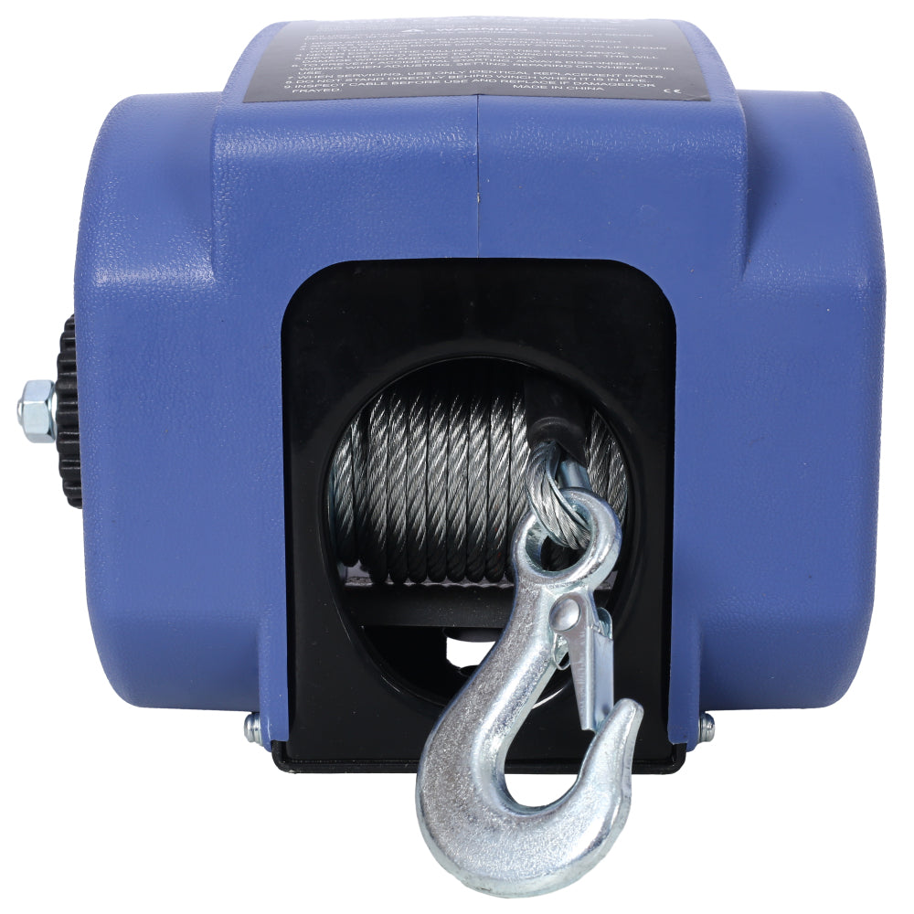 12v 3500lbs Trailer Winch,Reversible Electric Winch, for Boats up to 6000 lbs.Galvanized Wire Rope,with extra pulley hook,power in and power out,with manual function.blue plastic casing