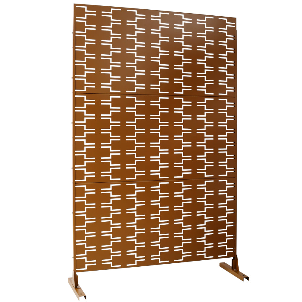 Outdoor & Indoor Privacy Screen Metal Privacy Screen 76" H×48" W, Freestanding Decorative Privacy Screen for Deck Balcony Patio, Privacy Fence Panels for Outside Lawn Garden PS112 BROWN