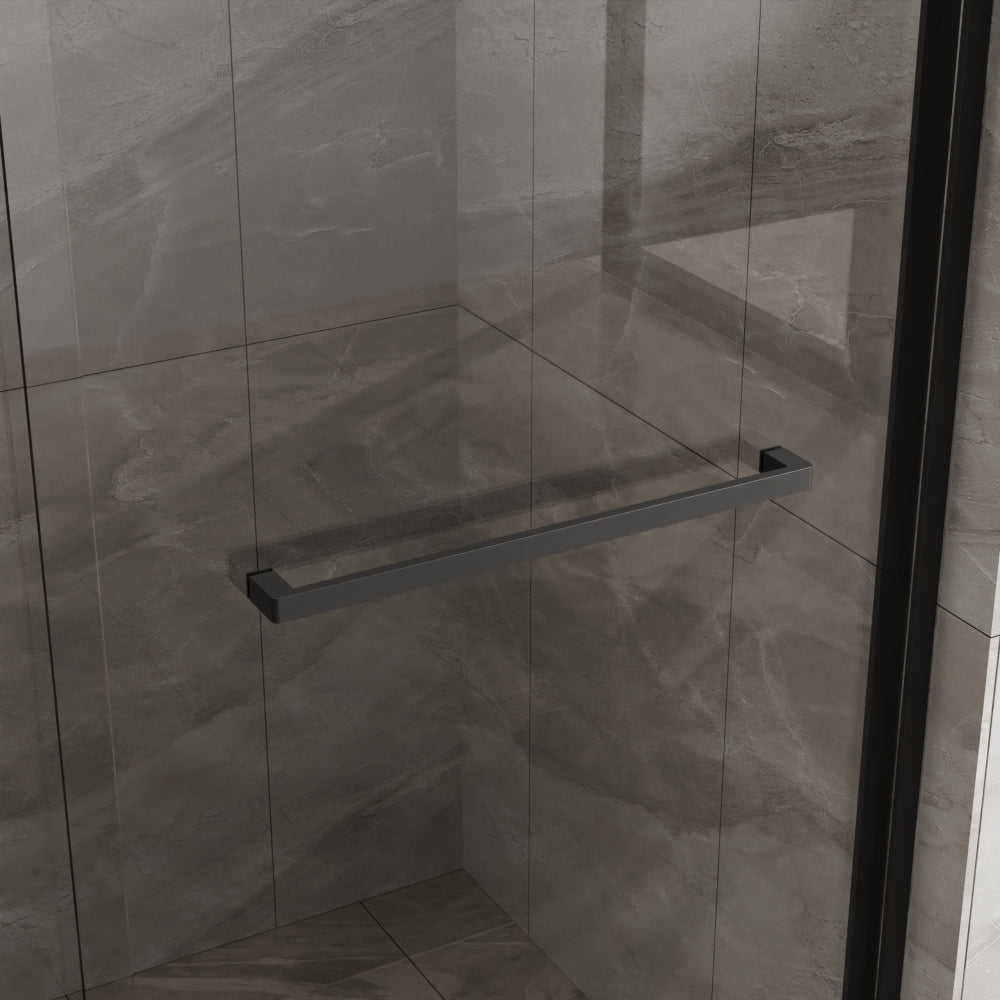 Goodyo Double Sliding Glass Shower Door  60 in. W x 72 in. H Aluminum Framed Shower Enclosure with SGCC Clear Tempered Glass, Stainless Steel Hardware, Matte Black