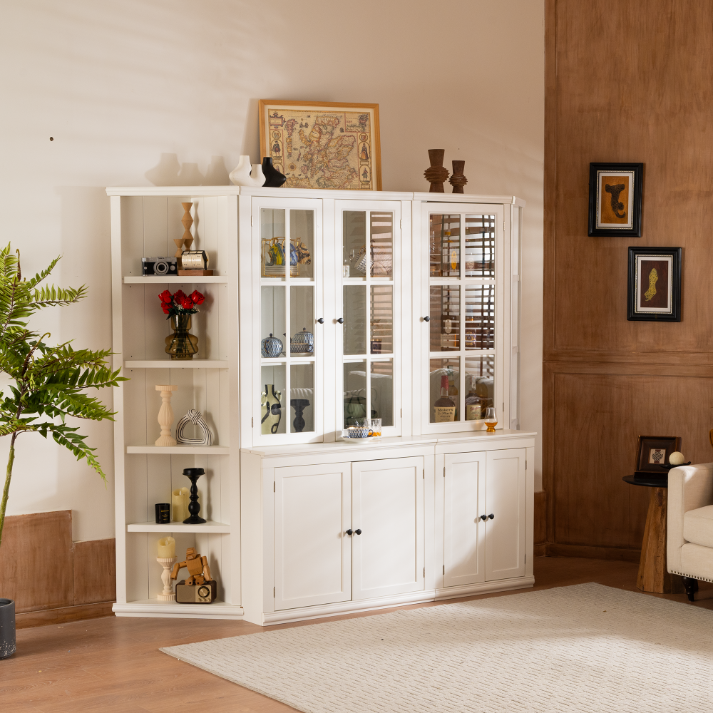 2x 75.25'' Tall Triangle Sided Bookshelves, Set of Two 5-Tier Sided Bookcase - White - Olny Sold with Paired Cabinets