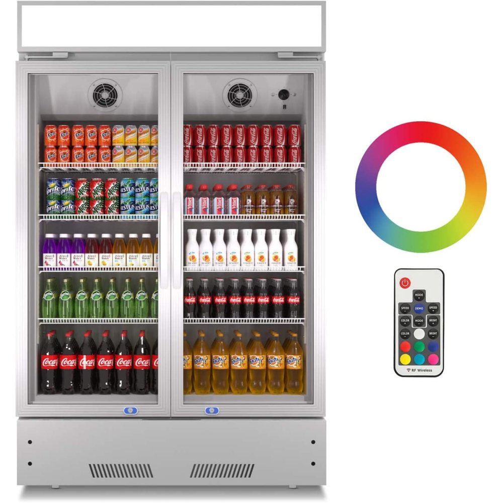 Commercial Refrigerator 2 Glass Door Reach In Cooler, Commercial Display Merchandiser Fridge, Capacity 17.1 cuft, ETL Approved, Silver