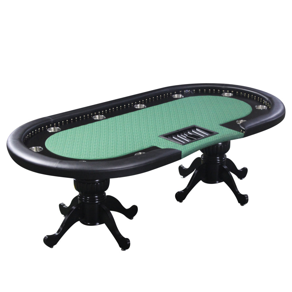 96" Poker Table for 10 Players Casino Game Texas Hold'em Premium Oval with Round Stud Rivet Decorate Waterproof Cloth Chip Tray Cup Holders Green