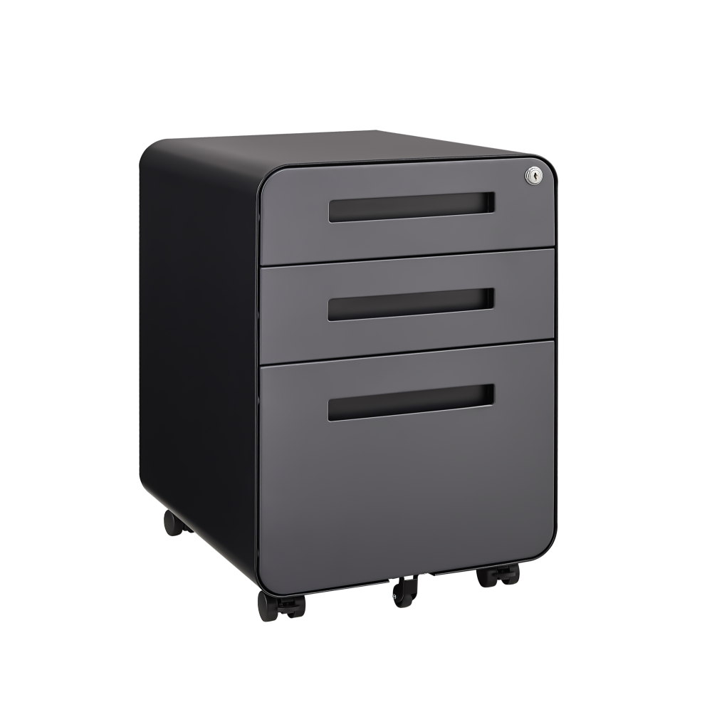 3 Drawer Mobile File Cabinet Under Desk Office,Simple Style Versatile Storage Cabinet for Legal/Letter/A4 Files, 5 Wheel Design Anti-Tilting Cold Rolled Steel Waterproof Moisture-Proof Black