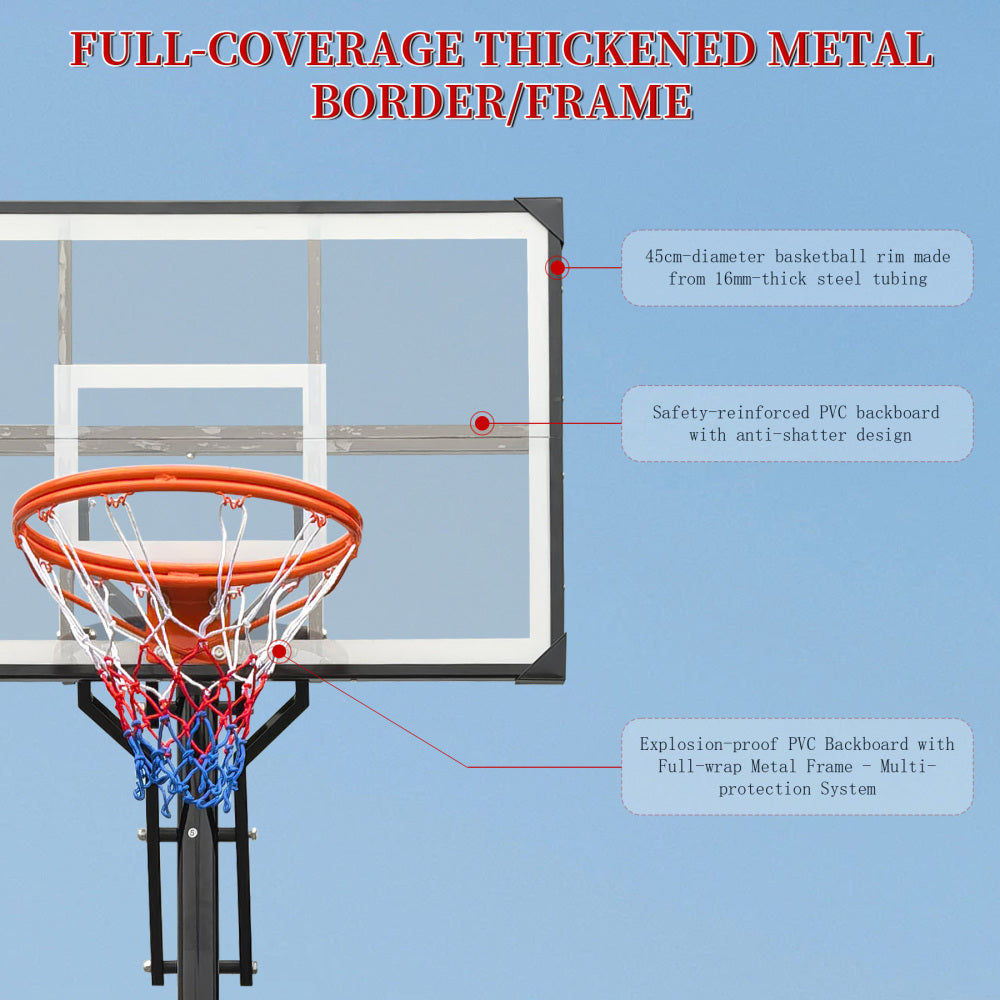 Portable Basketball Hoop for Youth Adults & Professional Match,Adjustable Height 8.04 ft to 10.01 ft,44 inch Backboard with Rebound System, Indoor/Outdoor Basketball Goal with Counterweight Bag,Wheels