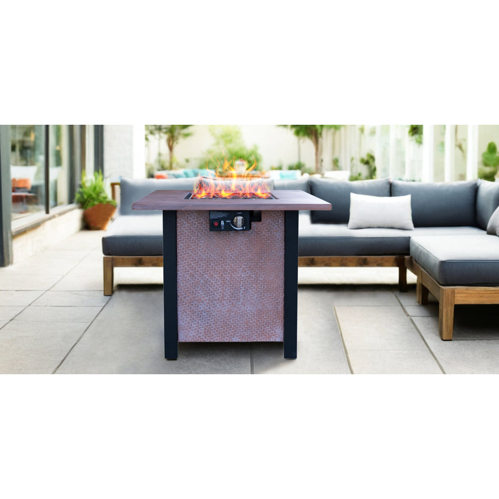 25" H Outdoor Patio Propane Gas Fire Pit Table - 50,000 BTU High-temperature-resistant carving process for environmentally friendly materials with the effect of rattan weaving grain