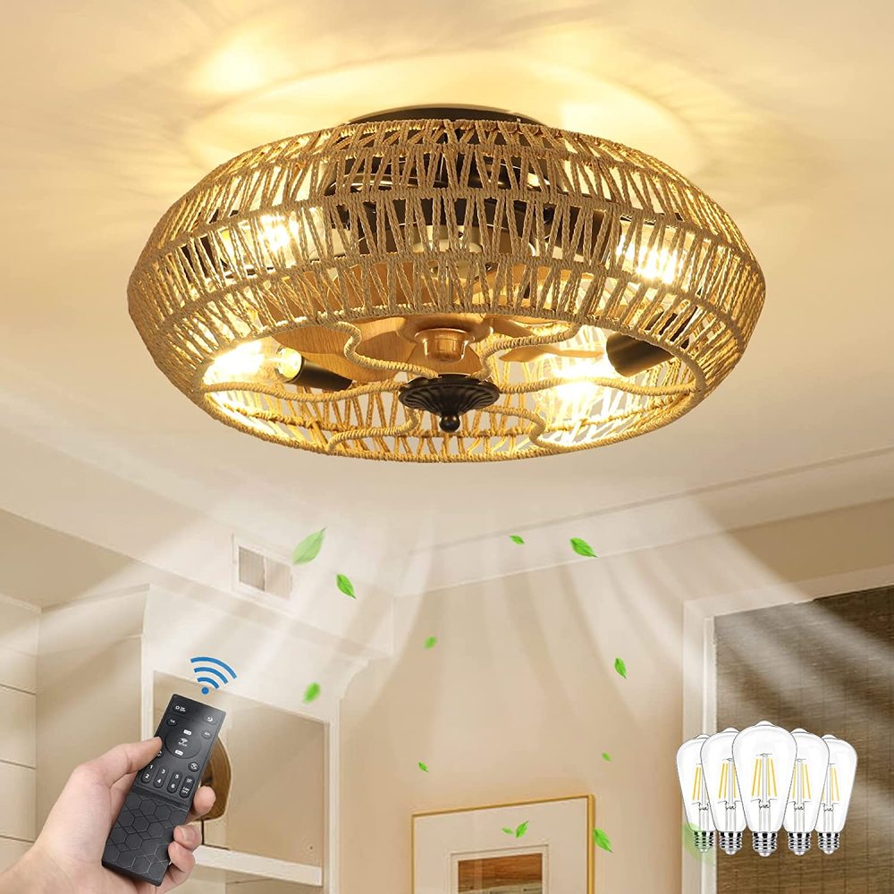Rattan Ceiling Fan with 5 Bulbs