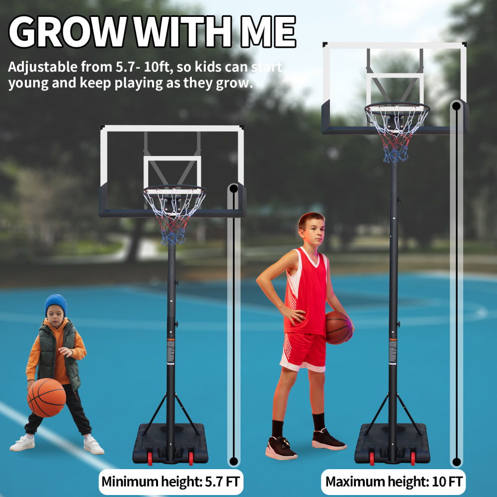 Use for Outdoor Height Adjustable 5.7 to 10ft Basketball Hoop 44 Inch Backboard Portable Basketball Goal System with Stable Base and Wheels