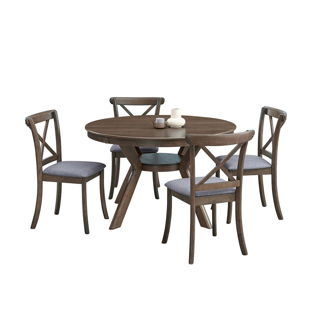 47.24''Round Rubber Wood Dining Table for 4-6 with Wooden Trestle Pedestal Base,Modern Kitchen Wooden Table Dinner Table for Dining Room, Living Room,Oak(1Table)
