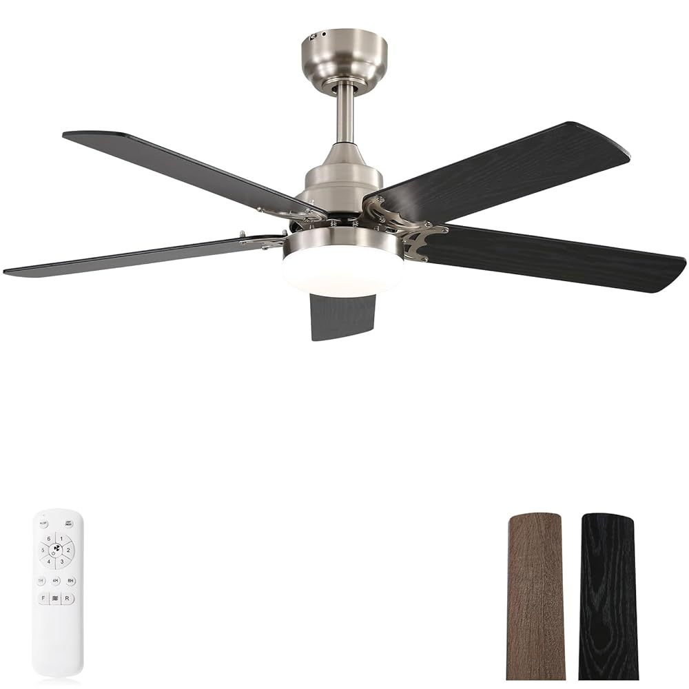 42 Inch Modern Ceiling Fan With LED Light 5 Blades Remote Control Reversible DC Motor Black For Bedroom