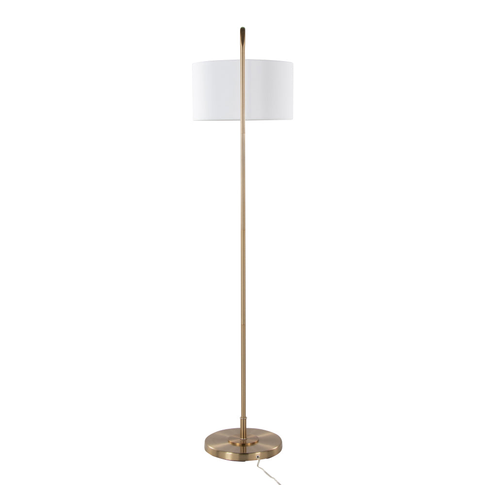 Puck 63.75" Contemporary Metal Floor Lamp in Gold Metal with White Linen Shade from Grandview Gallery by LumiSource