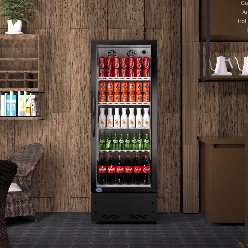 Commercial Display Refrigerator, Upright Swing Glass Door Merchandiser Fridge with LED Lightning, Reach-in Beverage Cooler for Shop Restaurant, ETL Approved, 8 Cu. Ft, Black