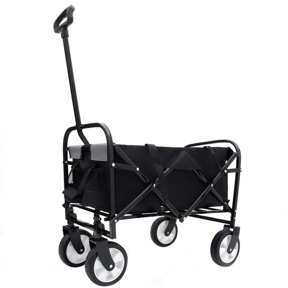 Minimeetall Strap Collapsible Foldable Wagon Cart with strapping system, Beach Wagon , Utility Cart , Utility Wagon Grocery Cart for Camping Shopping Sports Gardeing Fishing Supports 225lbs black