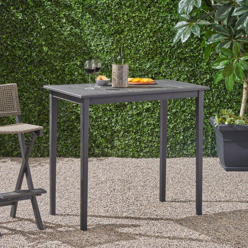 Outdoor Minimalist Acacia Wood Rectangle Bar Table - Dark Gray
