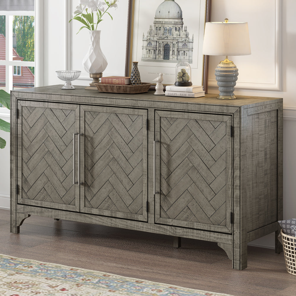 U_Style Designed Storage Cabinet Sideboard with MDF+Pine veneer , Adjustable Shelves, Suitable for Living Rooms, Entrance and Study Rooms.