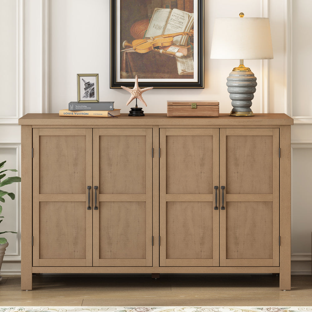 U_STYLE 4-Door Storage Sideboard with Adjustable Shelves and Retro Atimon Handles ,Ample Storage,Pinewood Legs,for Living Room, Study, and Entryway