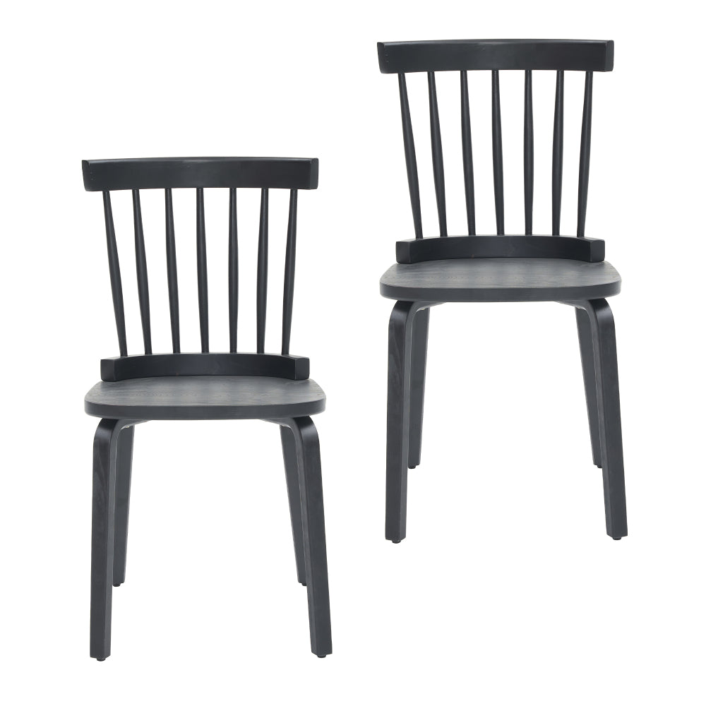Wood Dining Chairs Set of 2 Farmhouse Spindle Back, Widen Seat, Modern Mid-Century Country Style, Black