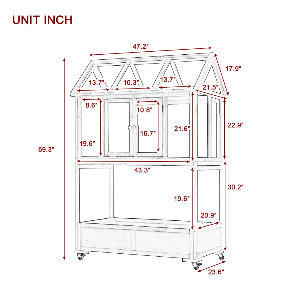 [Assembly Video Available] TOPMAX Garden Wood Portable Cold Frame with Movable Wheels Mini Greenhouse with Openable Roof and Storage Box, White
