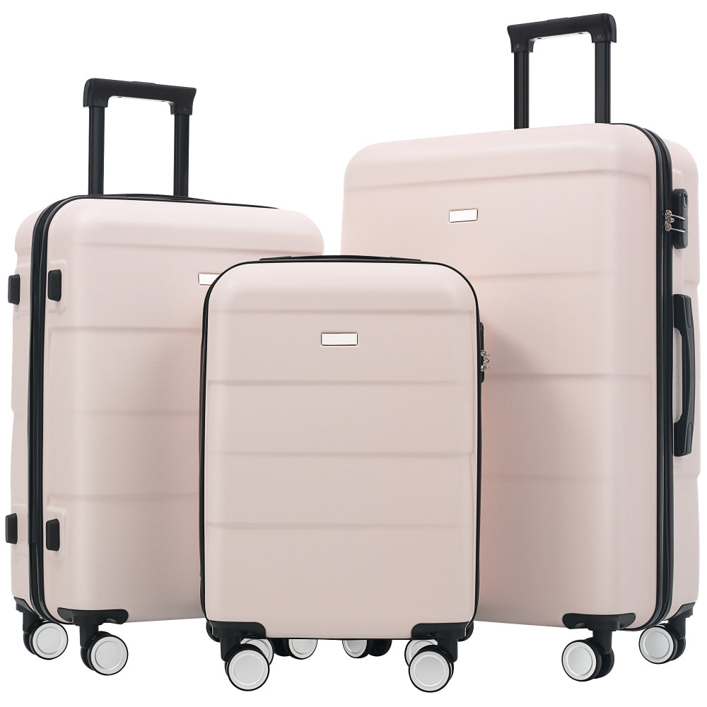 Hardshell Luggage Sets 3 Piece Double Spinner Wheels Suitcase with Handle Password Lock, Lightweight 20"+24"+28" Luggages