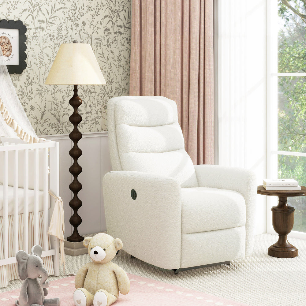 Bloomy 35.5" High-Back Power Recliner Motion Chair, Chiffon White Boucle