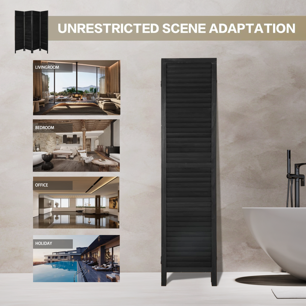 8 Panel Room Divider, Folding Room Divider Privacy Screen 5.6Ft Tall, Wood Freestanding Louvered Divider Screen for Home Office Restaurant Bedroom(Black)