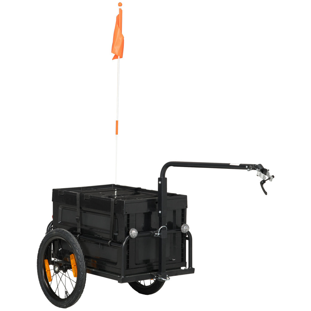 Aosom Bike Cargo Trailer, Bicycle Trailer Wagon Cart with Removable Storage Box, Quick Release 16" Wheels and Safe Reflectors, No Bottom